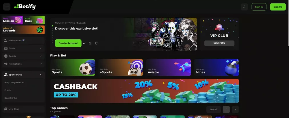 Betify Casino - Claim 100 Free Spins up to 250 CAD